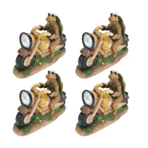 # 60901-4, Four Pack Set, Turtle on a Motorcycle Solar LED Accent Light Statue, 10" Length