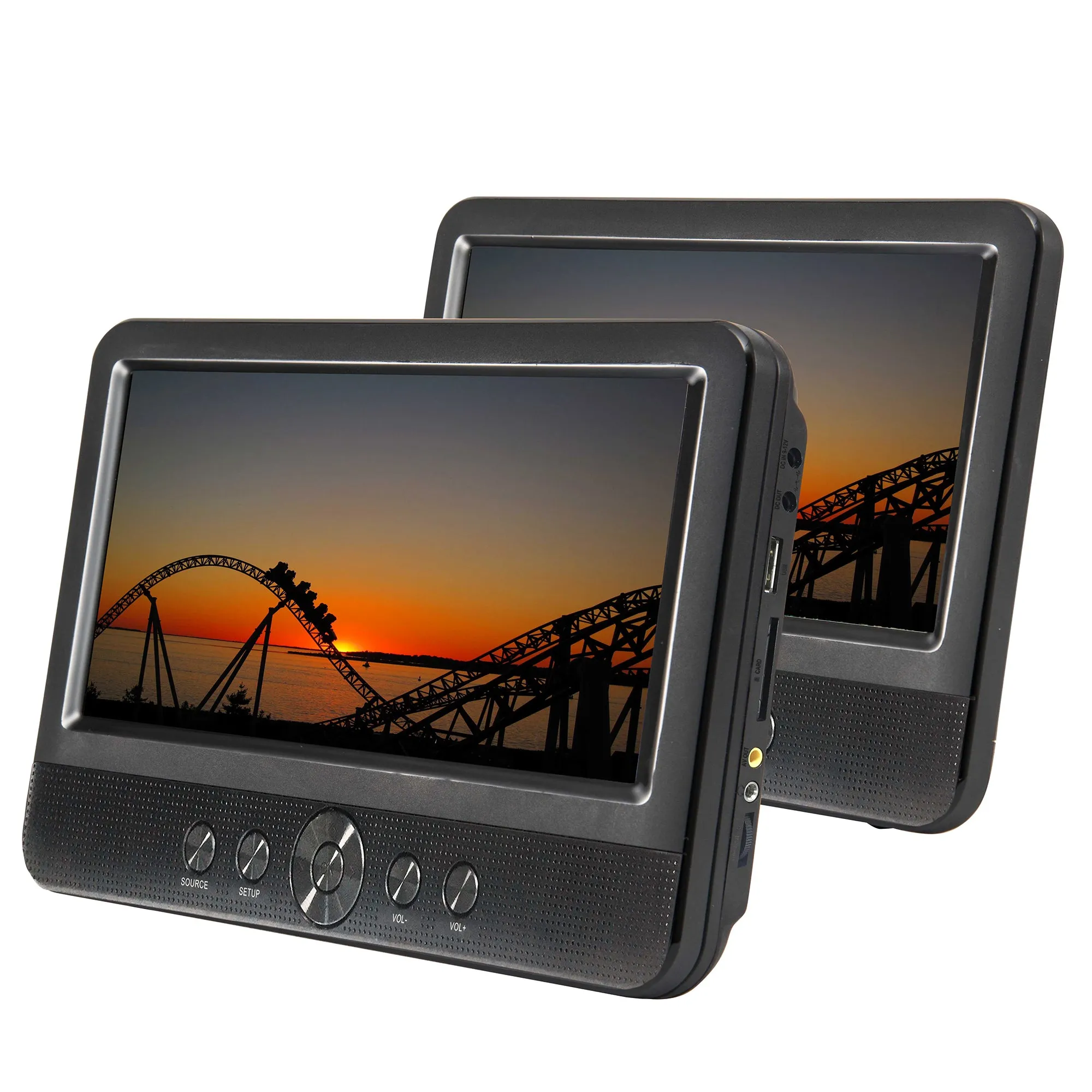 10" Twin Screen Portable DVD for Car w/ Headrest Mounting Straps