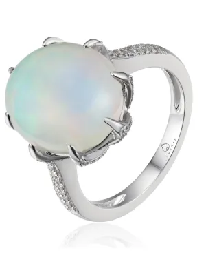 14K White Gold Opal Ring