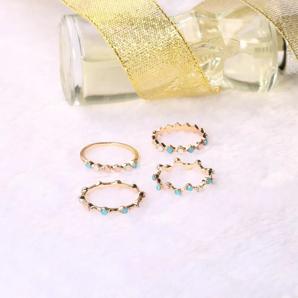 4pcs Wave Colorful Round Rings Geometry Charm Ring