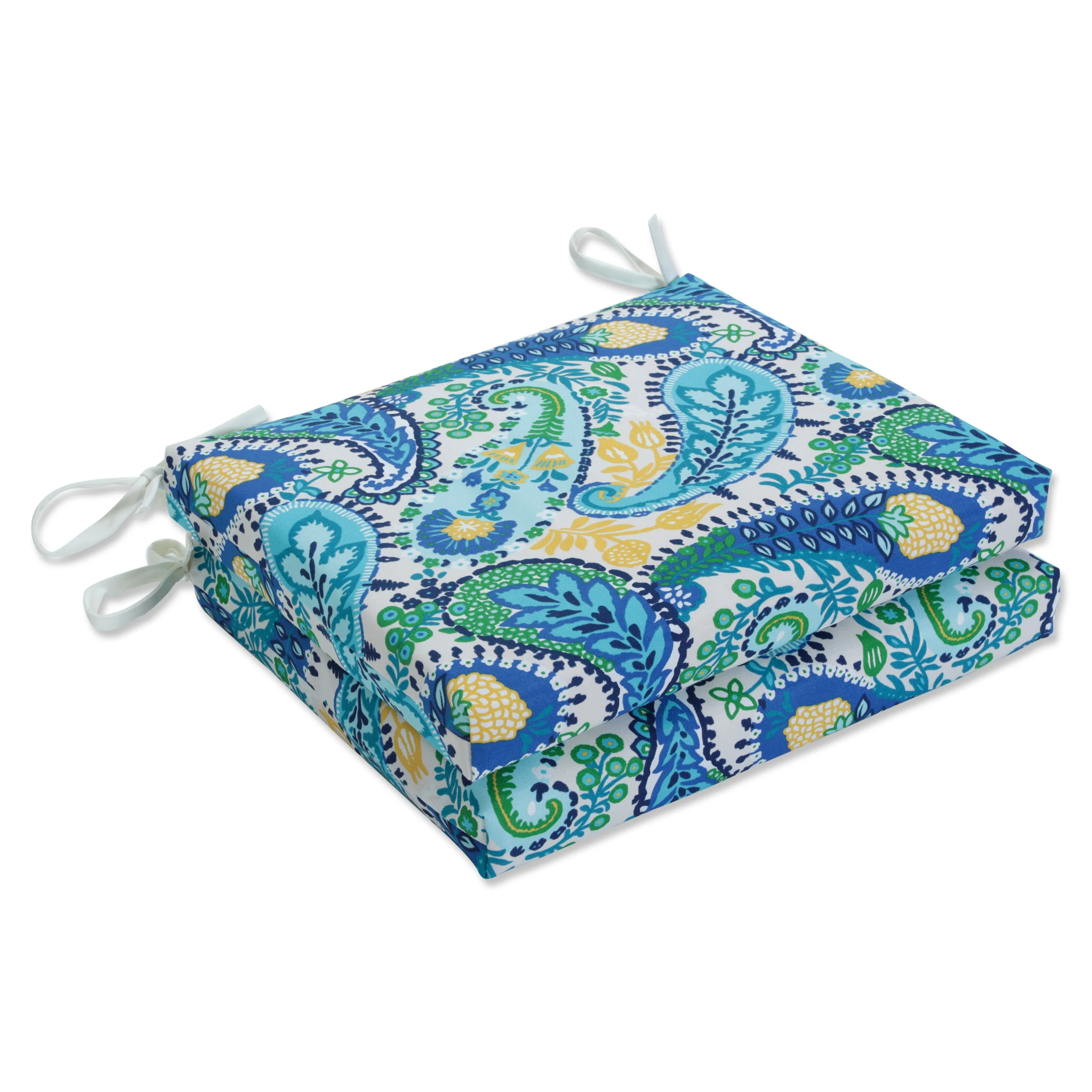 Amalia Paisley Blue Squared Corners Seat Cushion (Set of 2)