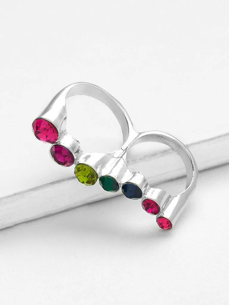 Asymmetrical Rhinestone Double Finger Ring