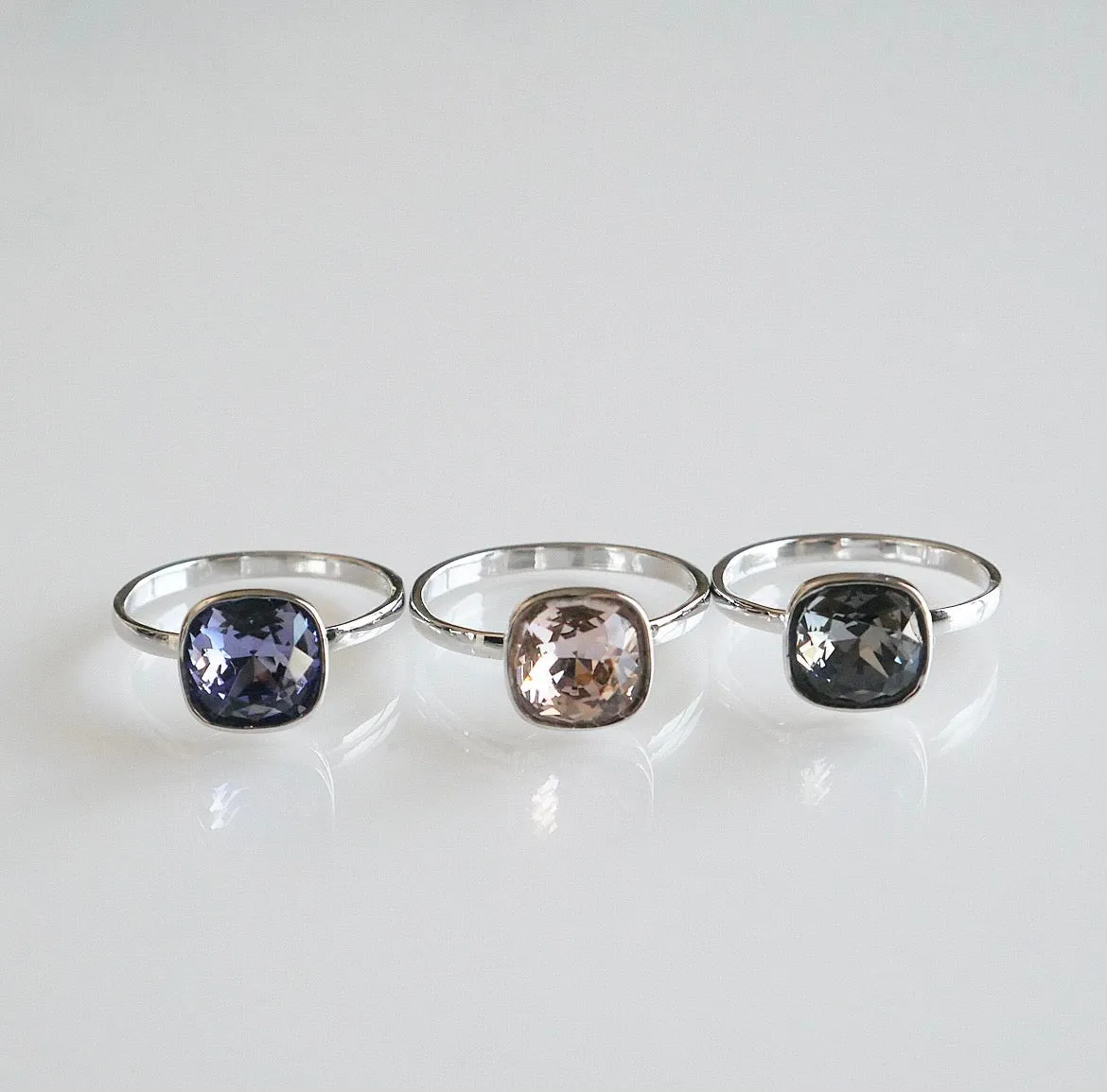 Australian Crystal Square Glam .925 Sterling Silver Rings