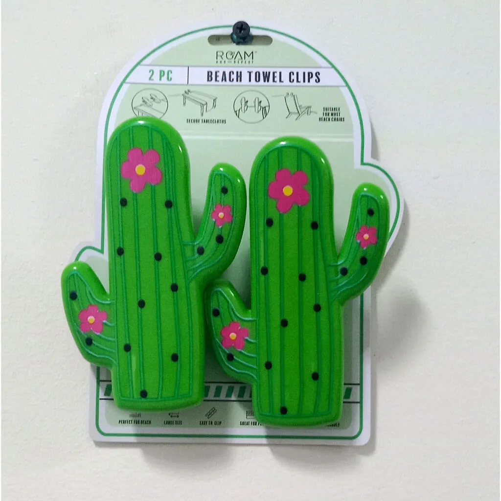 Beach Towel Clips Set of 2, Cactus