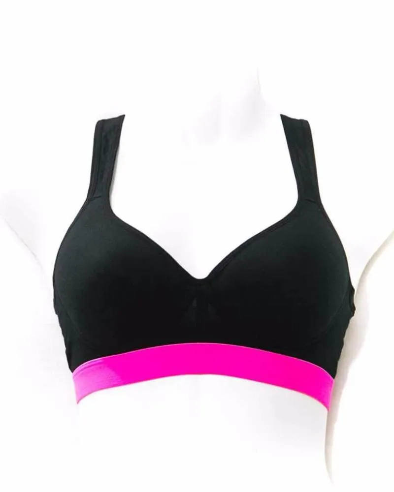 Black and Shocking Pink Sports Bra - Ladies Gym Bra - Sports Bra - Padded Sports Bra