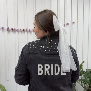 (Black Pearl) Rhinestone Bride Patch Denim Jacket