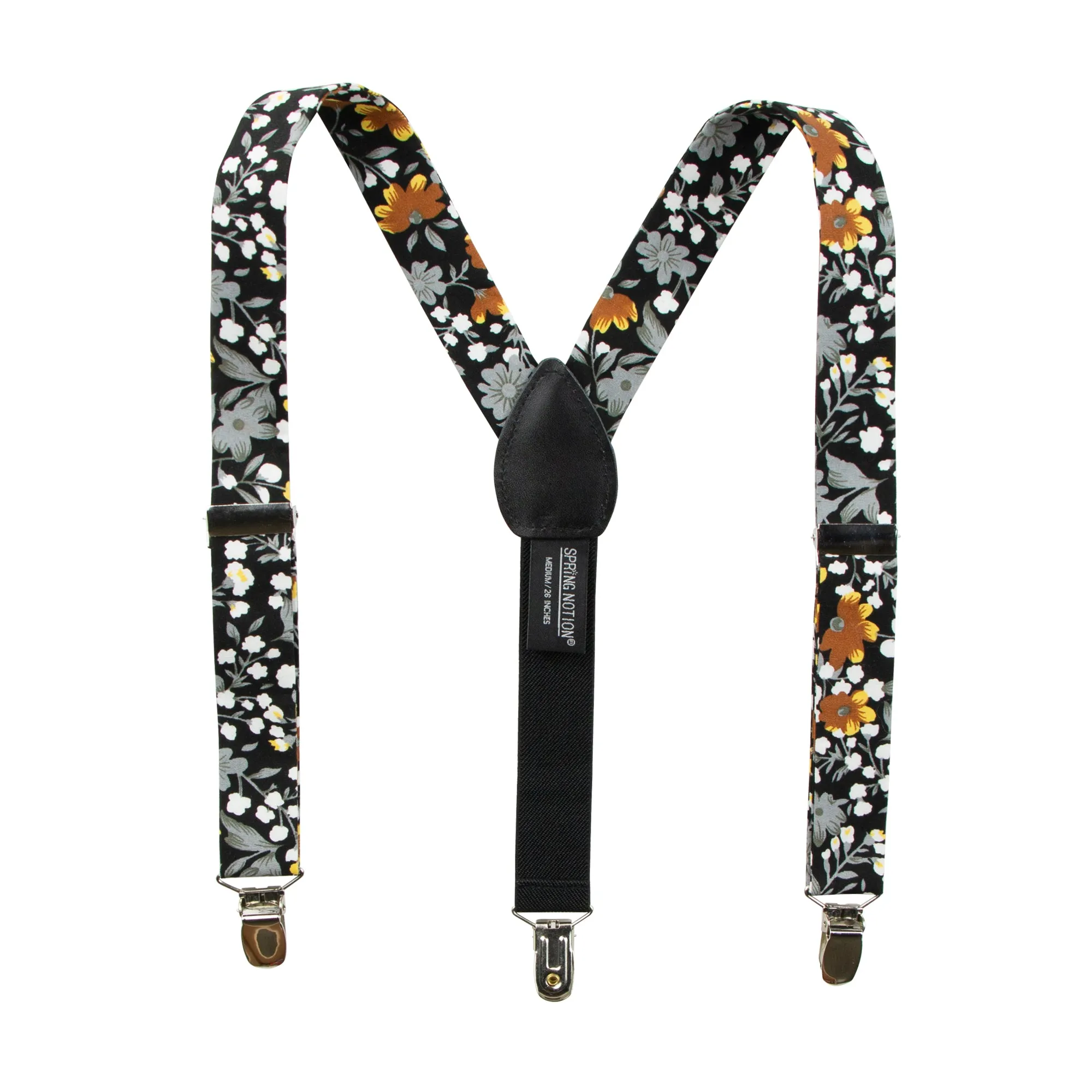 Boys's Floral Cotton Suspenders, Black Mustard (Color F41)