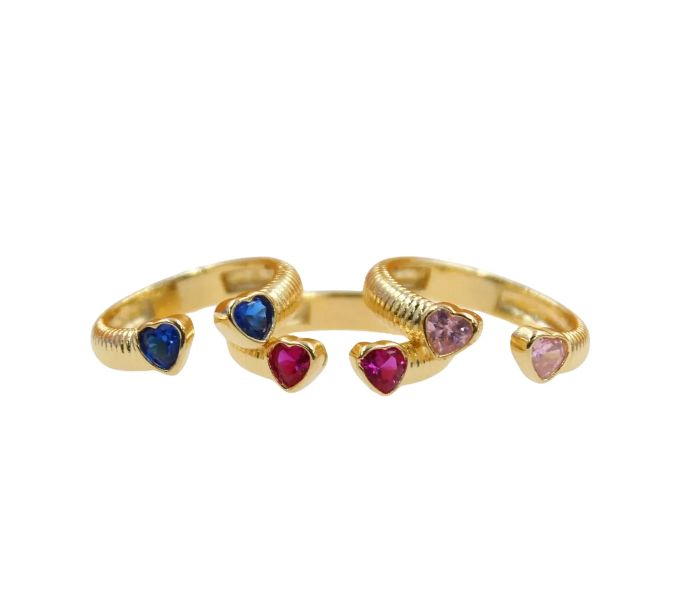 Colorful CZ Heart Open Ring