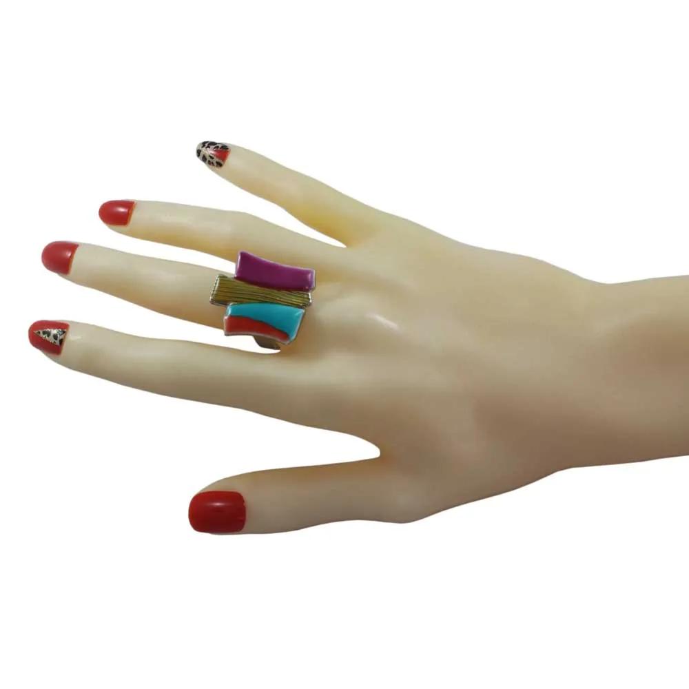 Colorful Enamel Bars Adjustable Ring - RF312