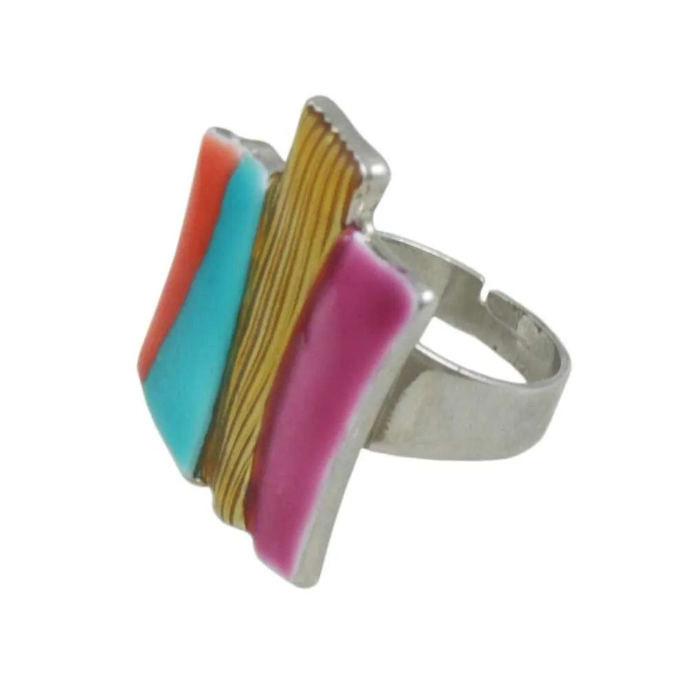 Colorful Enamel Bars Adjustable Ring - RF312