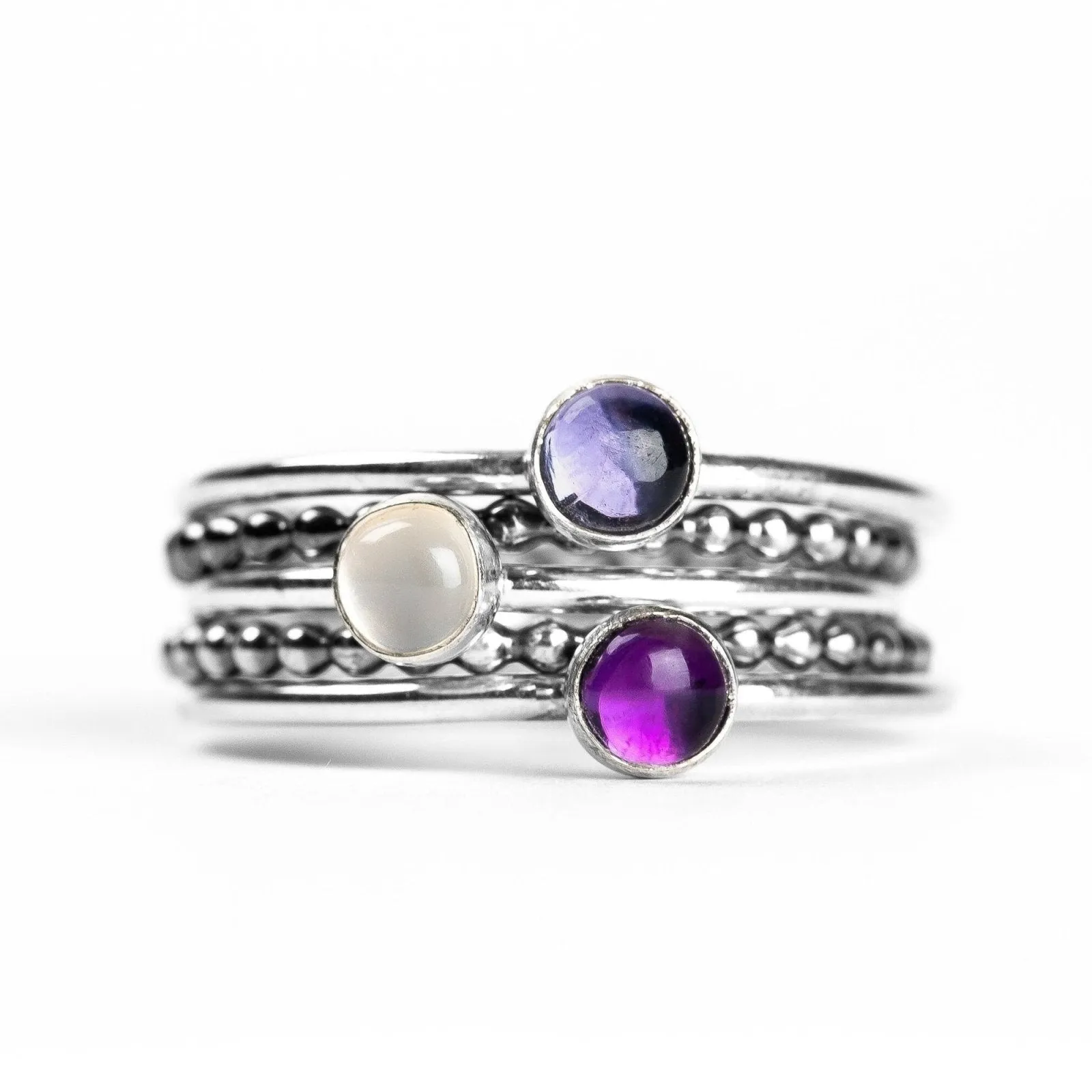 Colorful Stacking Gemstone Rings Set Of 5