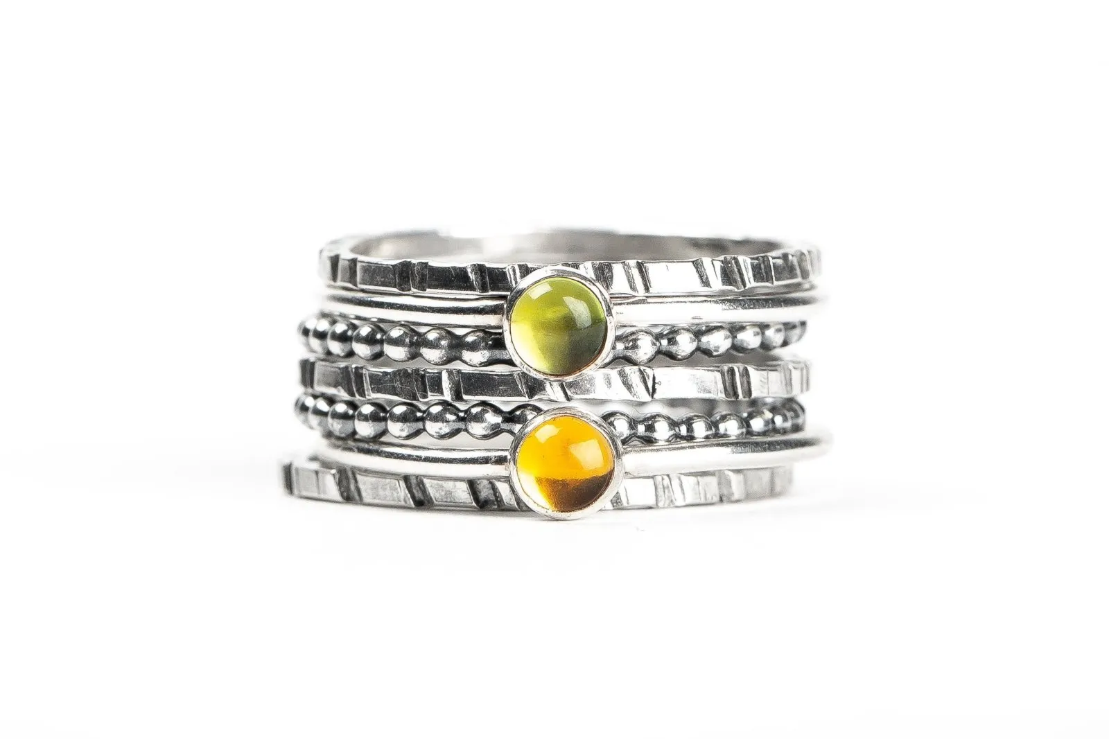 Colorful Stacking Gemstone Rings Set Of 7