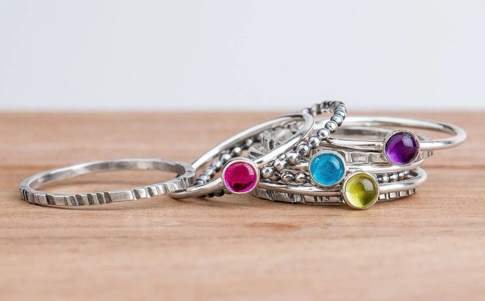 Colorful Stacking Gemstone Rings Set Of 9