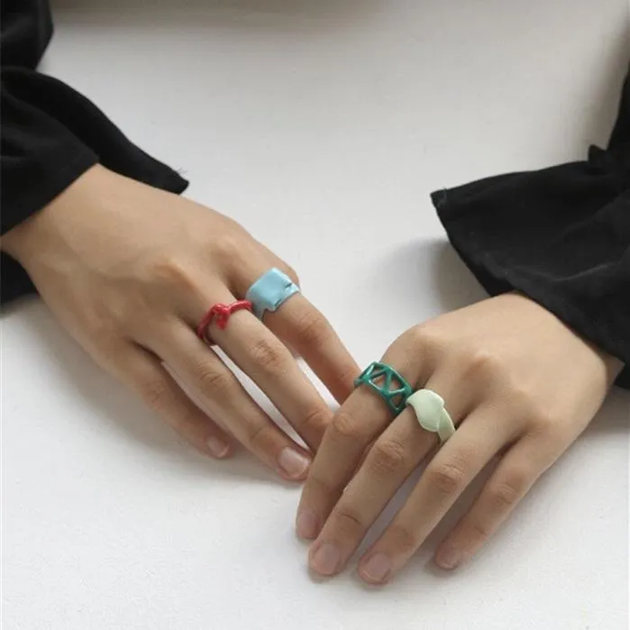 Cute Artsy Irregular Geometric Colorful Rings