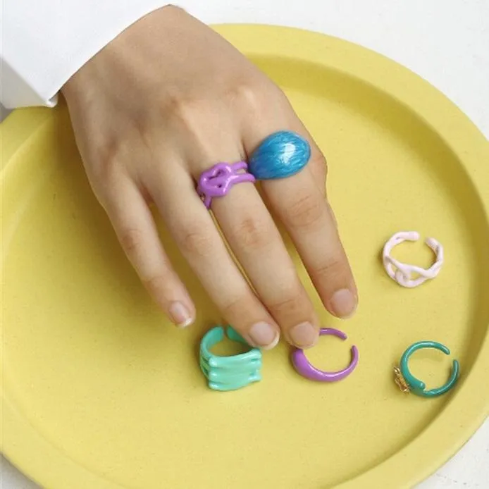 Cute Artsy Irregular Geometric Colorful Rings