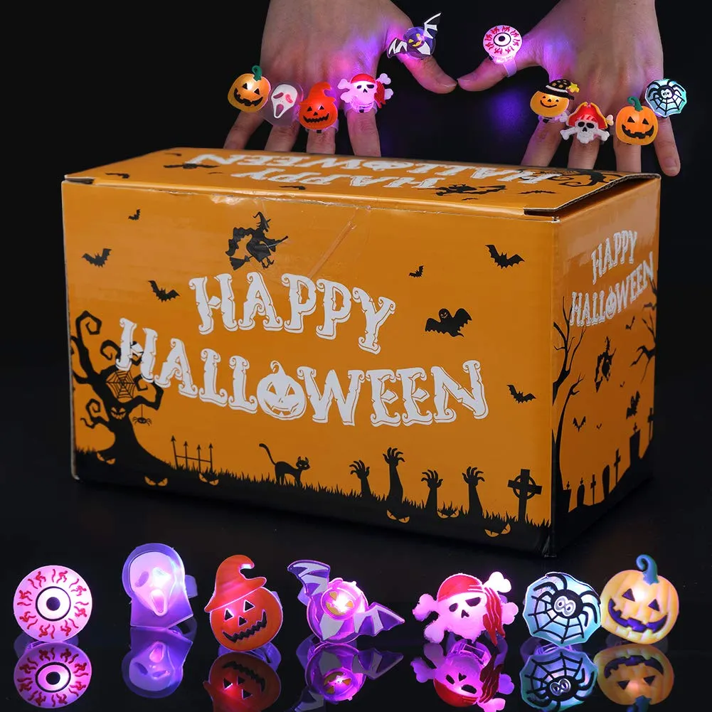 CYNDIE 54pcs Halloween Light Up Rings Toys