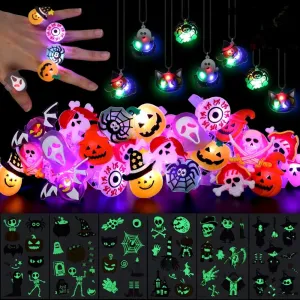 CYNDIE 54pcs Halloween Light Up Rings Toys