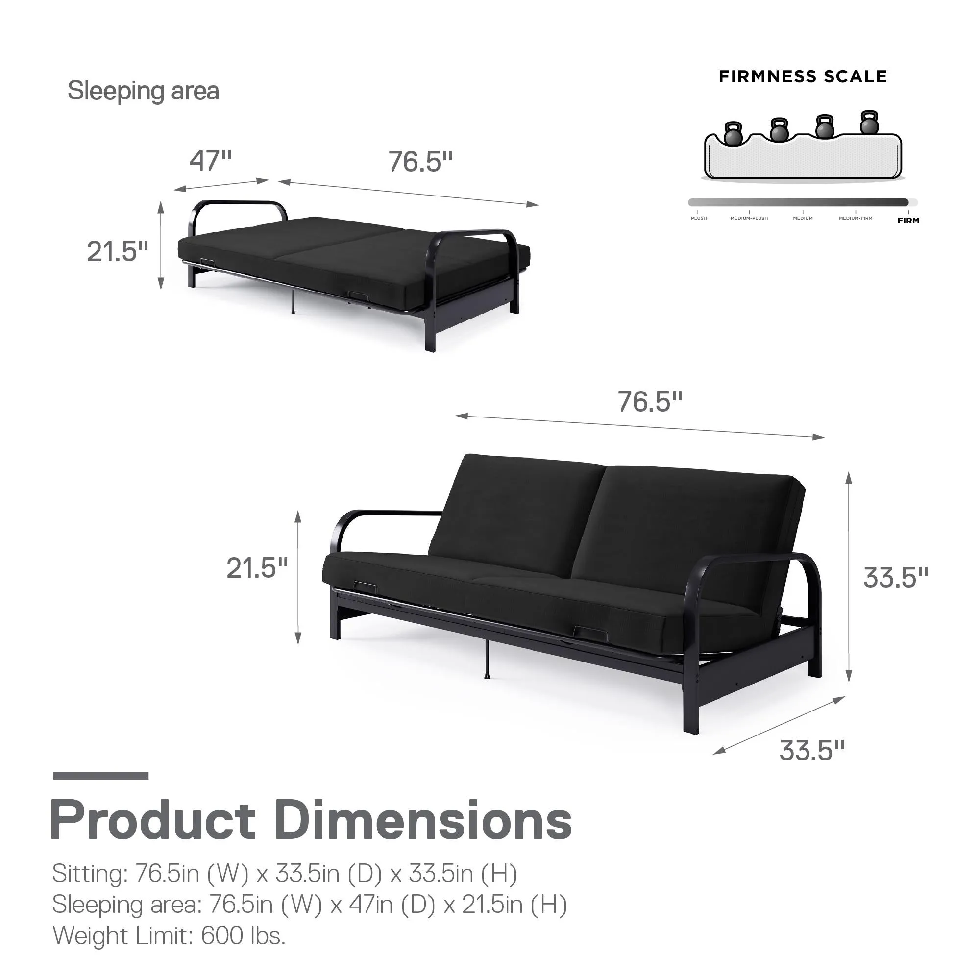 Elbern Futon Set with Black Frame and 6" Mattress