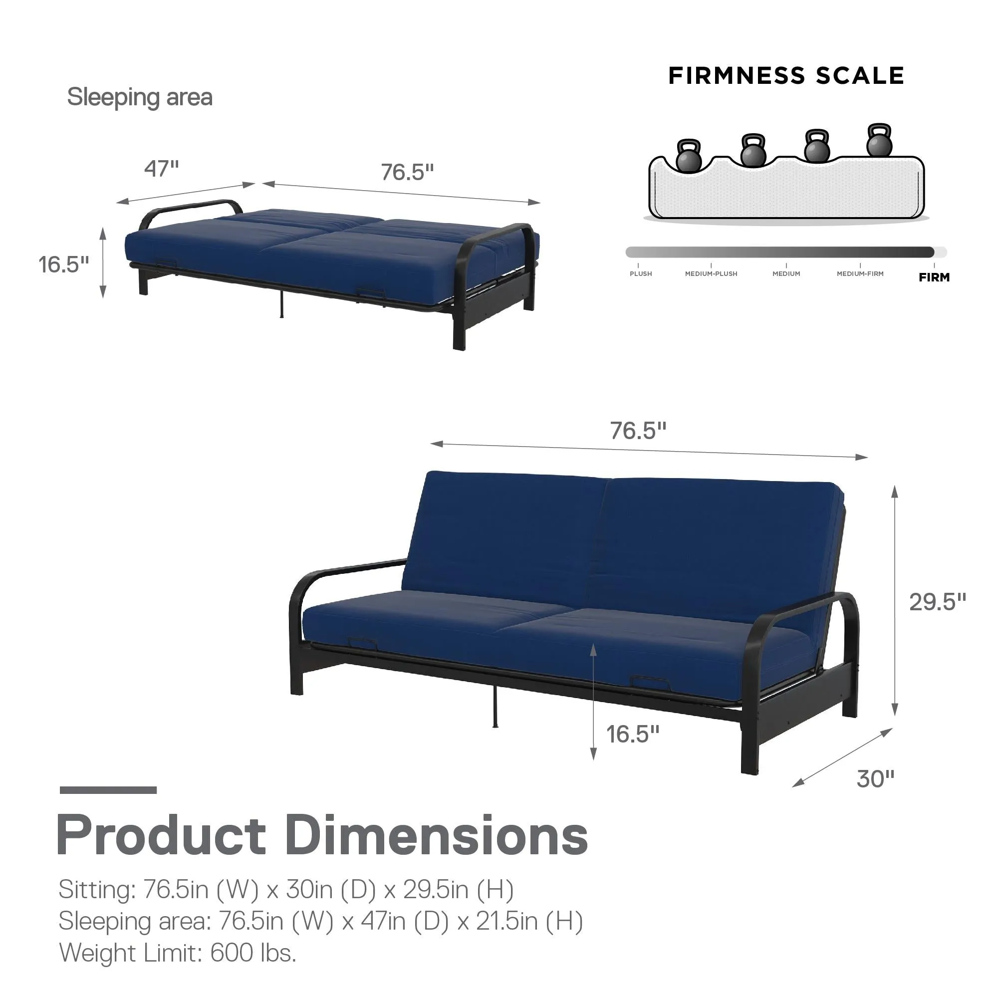 Elbern Futon Set with Black Frame and 6" Mattress