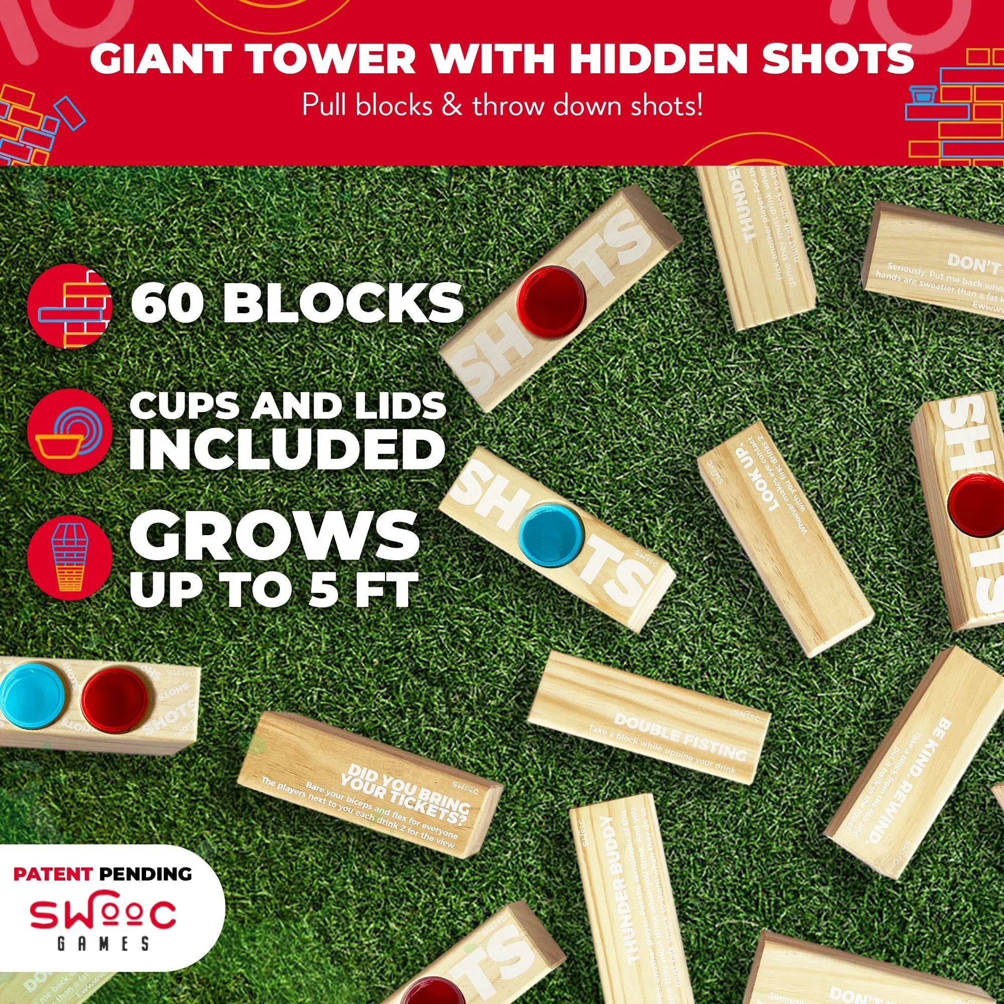 Giant Tower Party Game with Hidden Shots