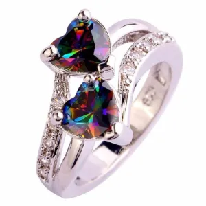 Heart Ring Colorful Crystal Ladies Precious Jewelry