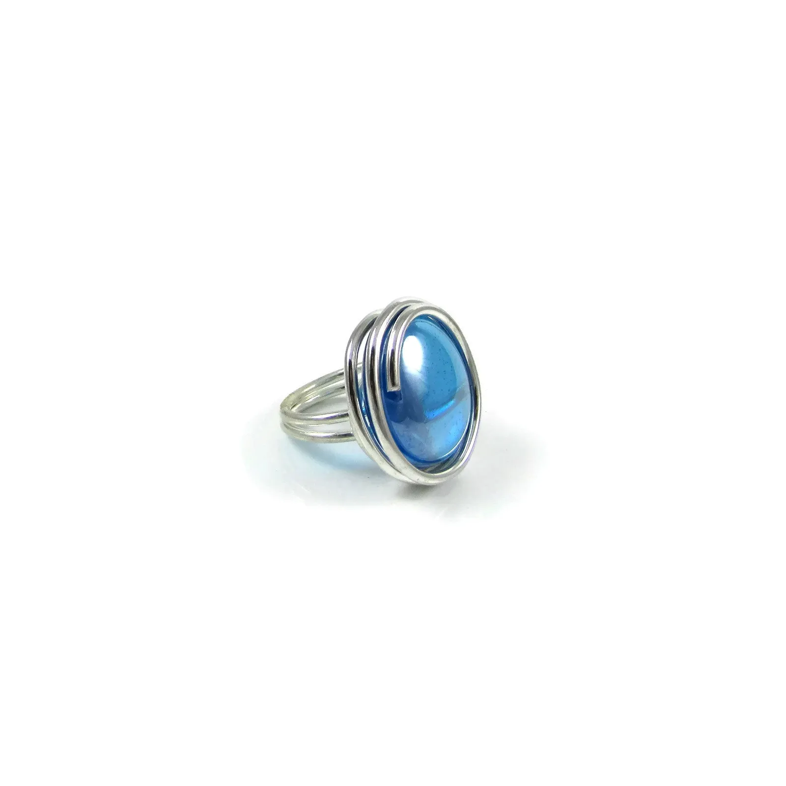 Infinity Glass Ring - Turquoise Crystal Iridescent