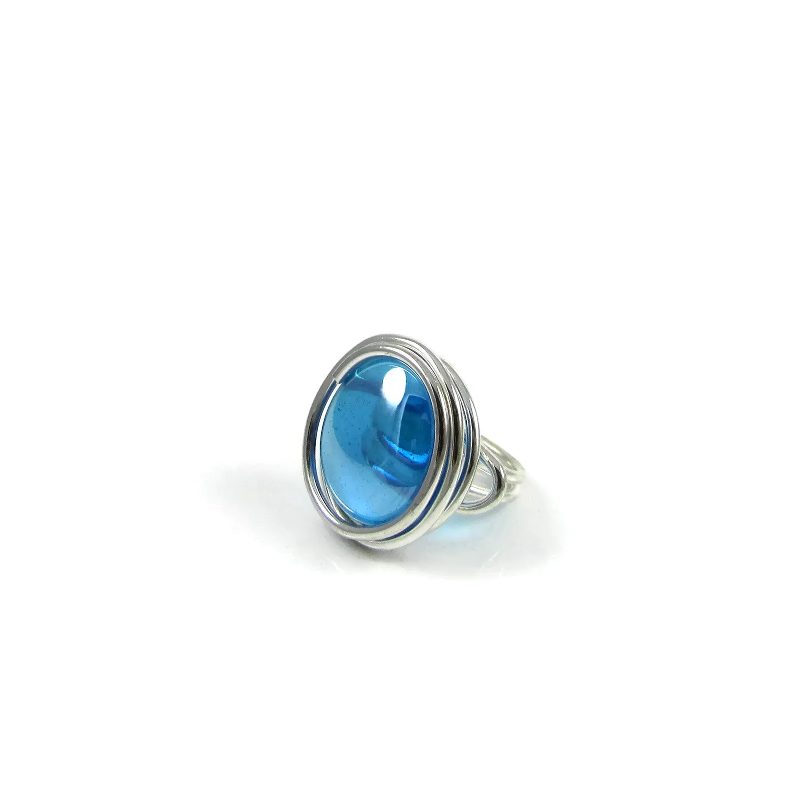 Infinity Glass Ring - Turquoise Crystal Iridescent