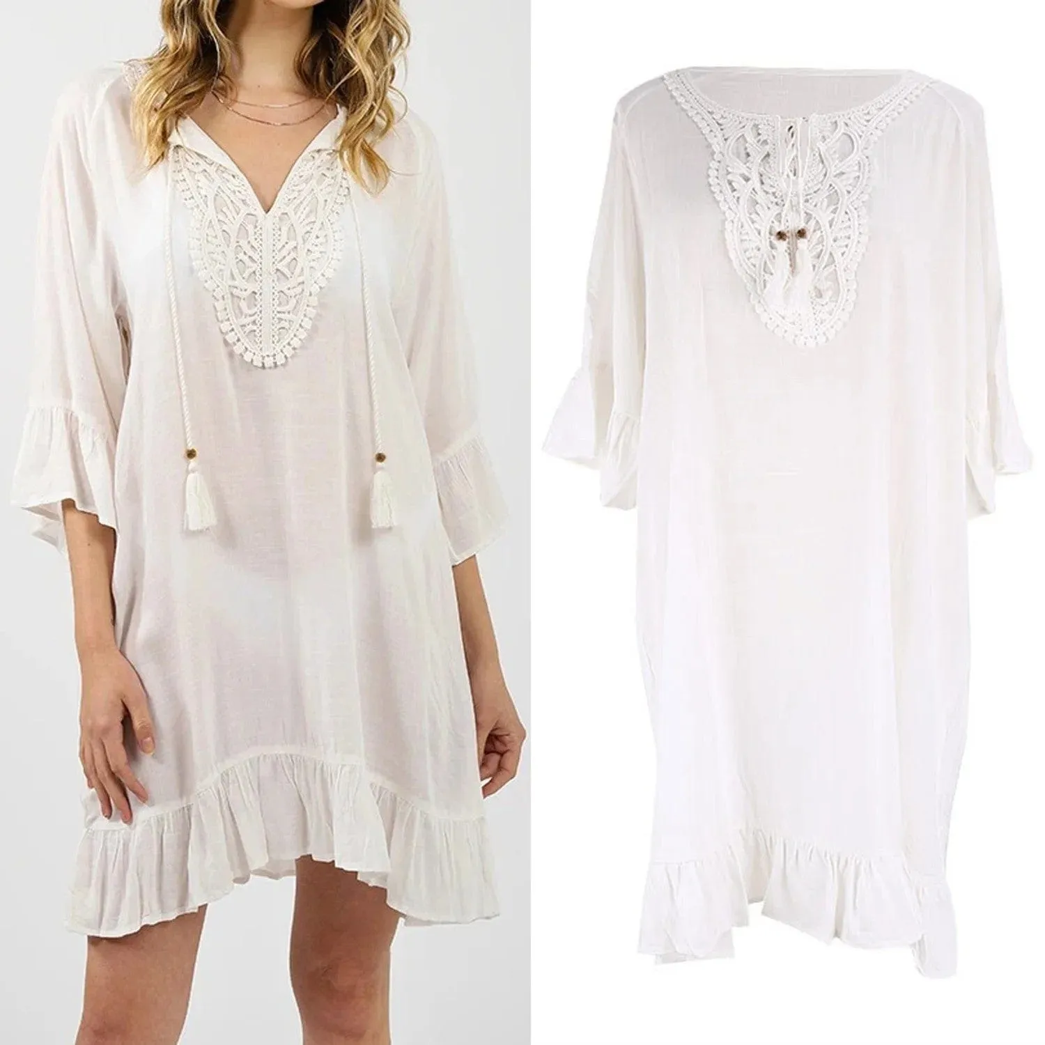 JP5218 Jamie Cover Up Dress With Tassel Tie Knots