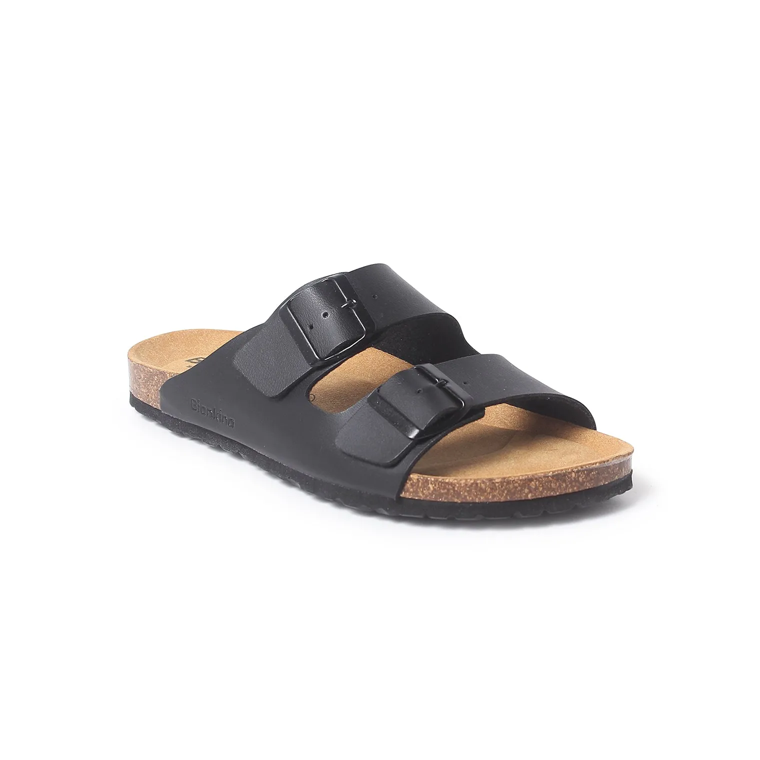 Marbella Vegan Leather Slip On Cork Sandal - Black