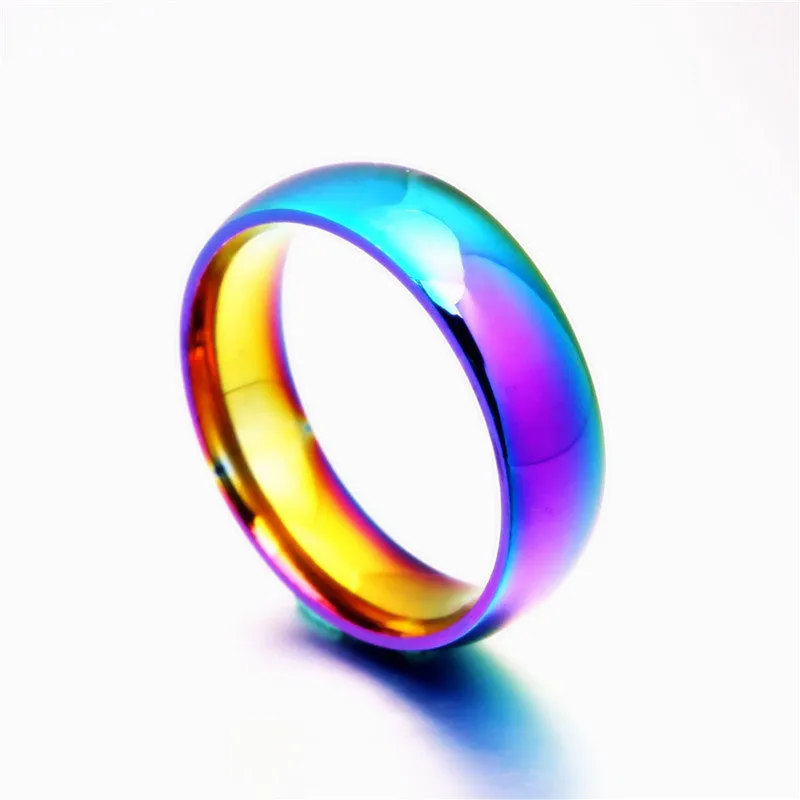 Rainbow Colorful Ring Titanium Steel Wedding Band Ring