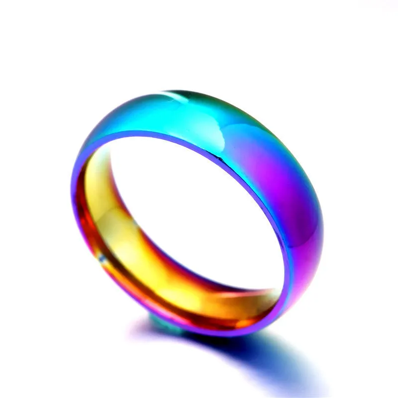 Rainbow Colorful Ring Titanium Steel Wedding Band Ring