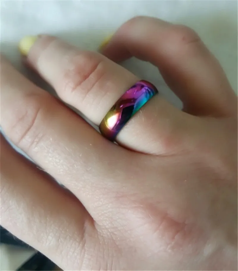 Rainbow Colorful Ring Titanium Steel Wedding Band Ring