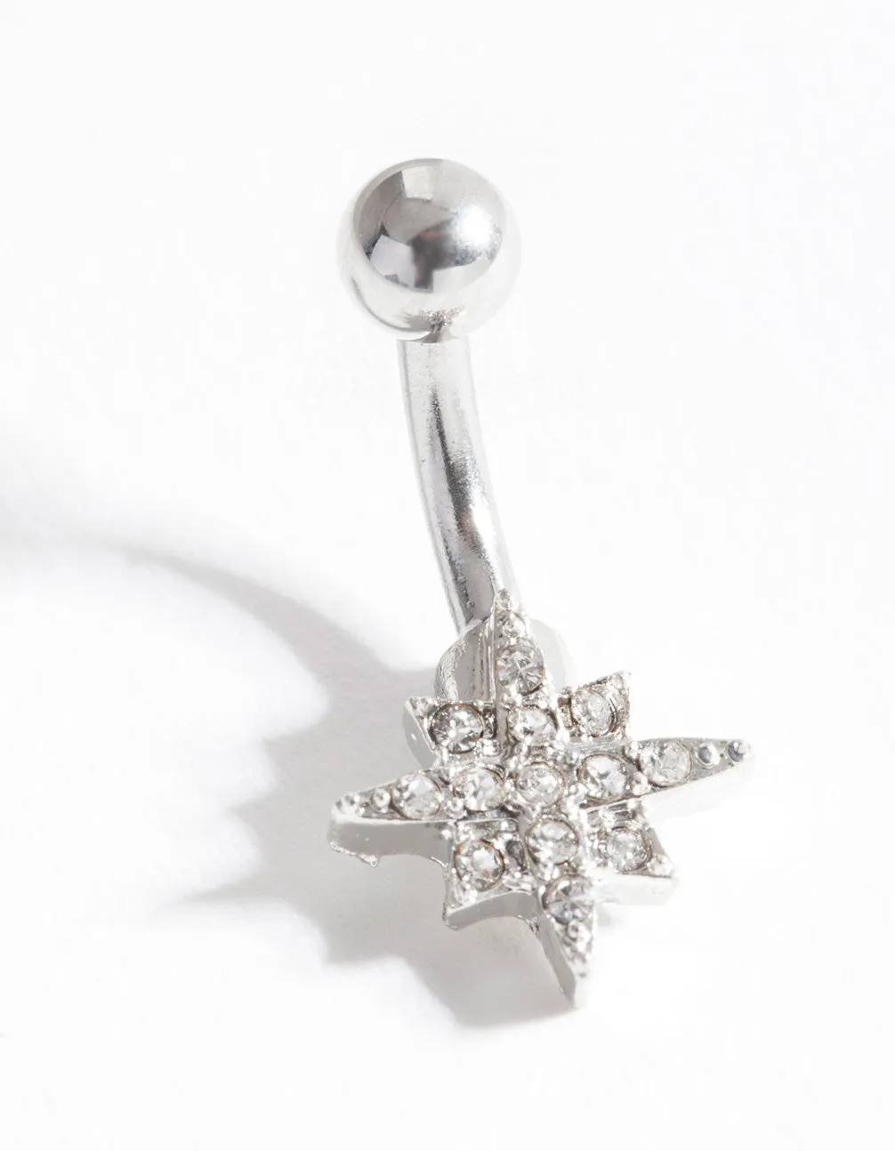 Rhodium Starburst Surgical Steel Belly Bar