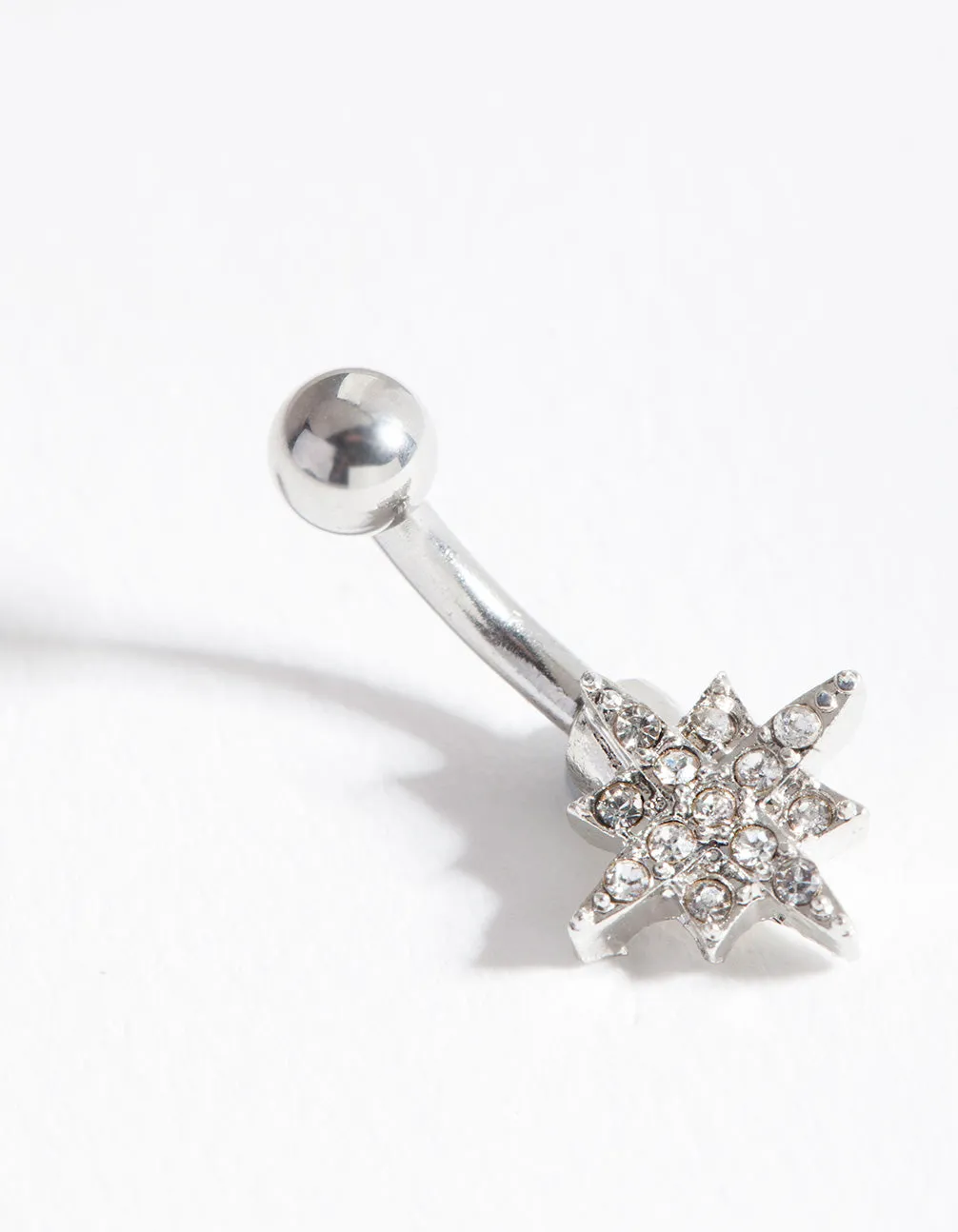 Rhodium Starburst Surgical Steel Belly Bar