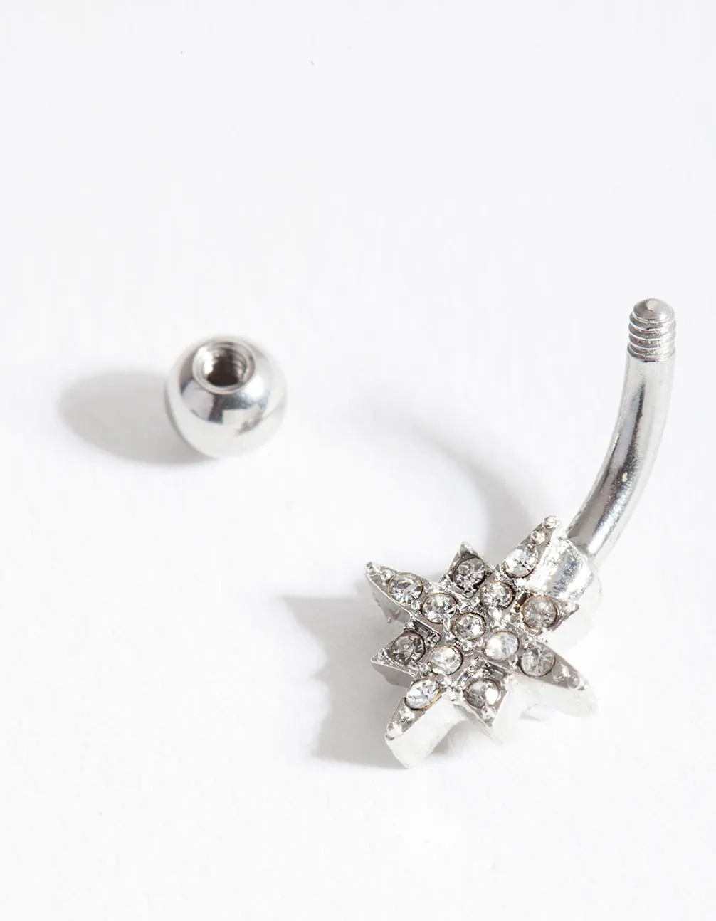 Rhodium Starburst Surgical Steel Belly Bar