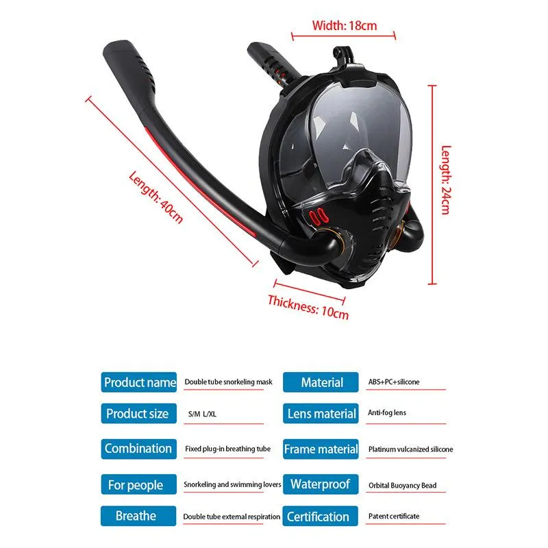 Snorkel Mask Safe Double Breathing System Full Face Snorkeling Anti Leak/Fog AU