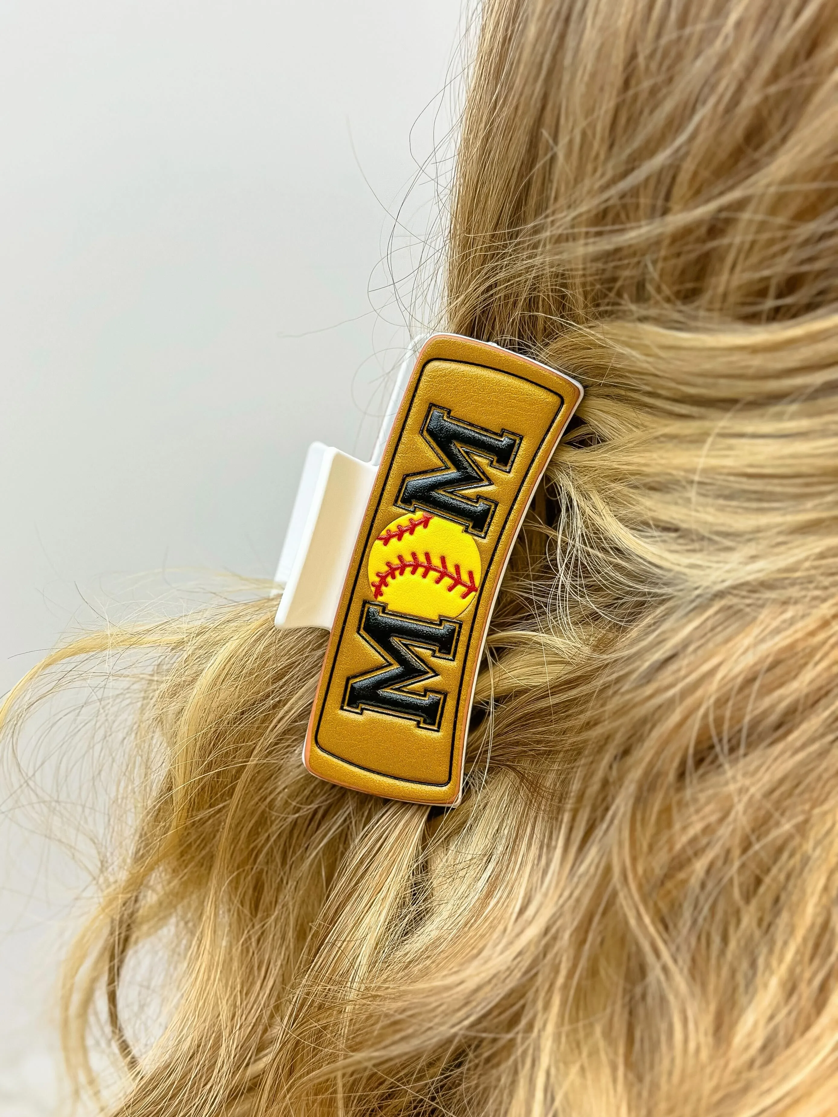 Sports 'MOM' Leather Claw Clip - Softball