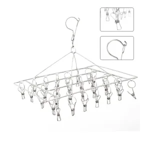 Stainless Steel Clothes Hanger with 36 Clips 2Pack