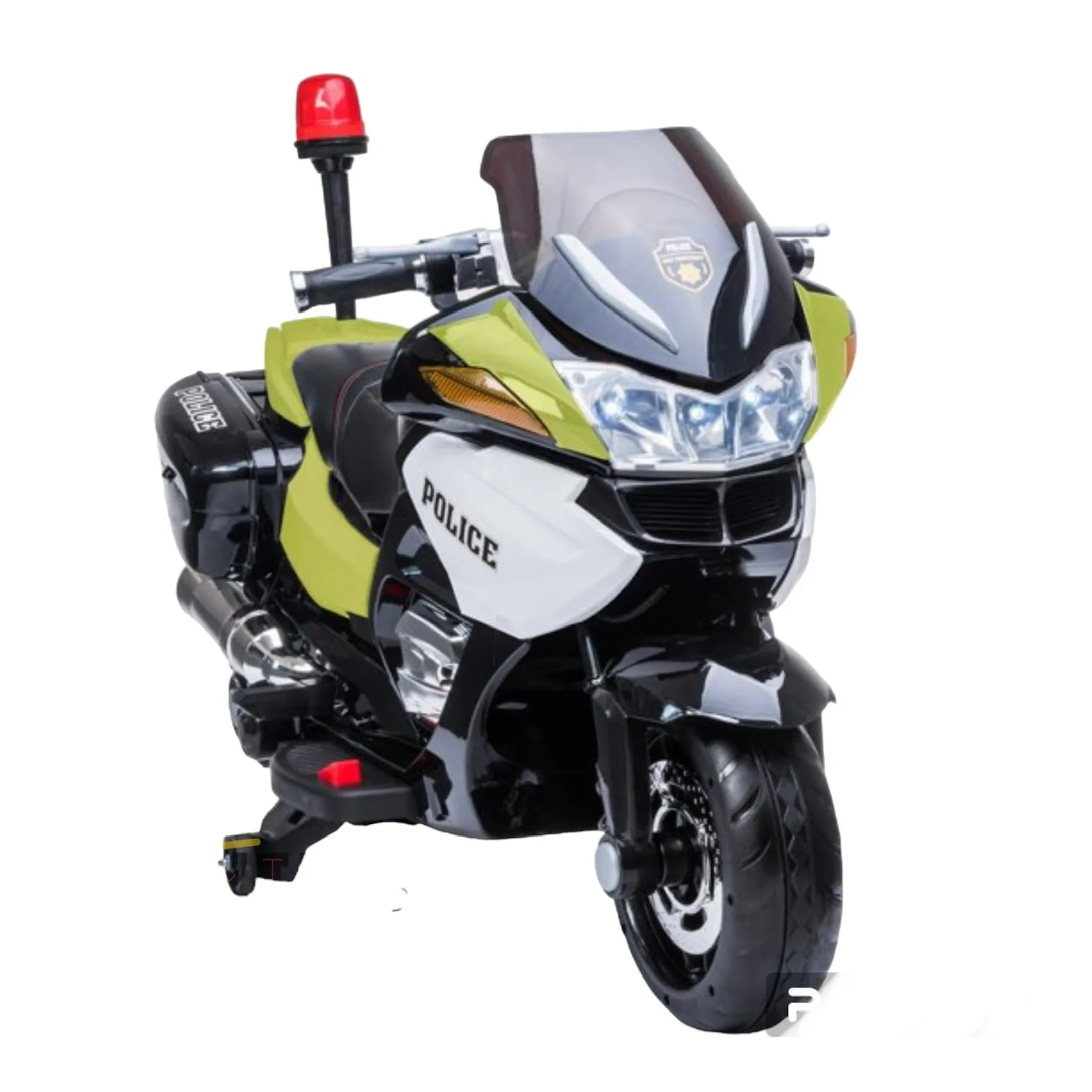 Super Cool 2025 Upgraded 24V Police Ride-On Motorcycle w/ Removable Stabilizing Wheels | Leather Seat | Rubber Tires