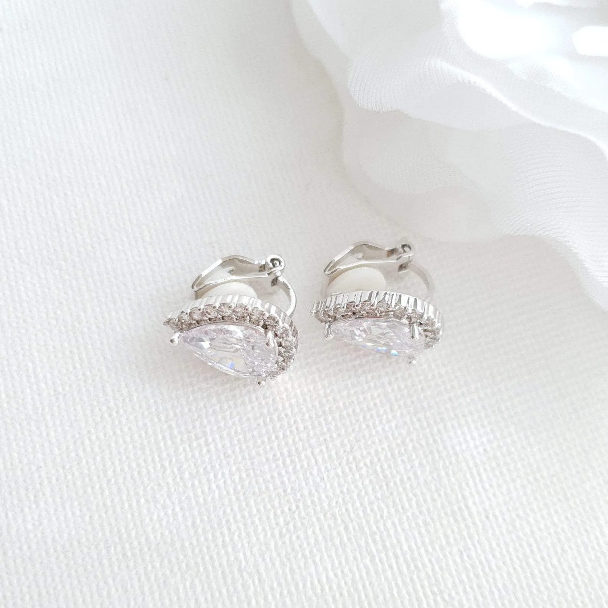 Teardrop Stud Earrings with Clip On-Emma