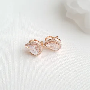 Teardrop Stud Earrings with Clip On-Emma