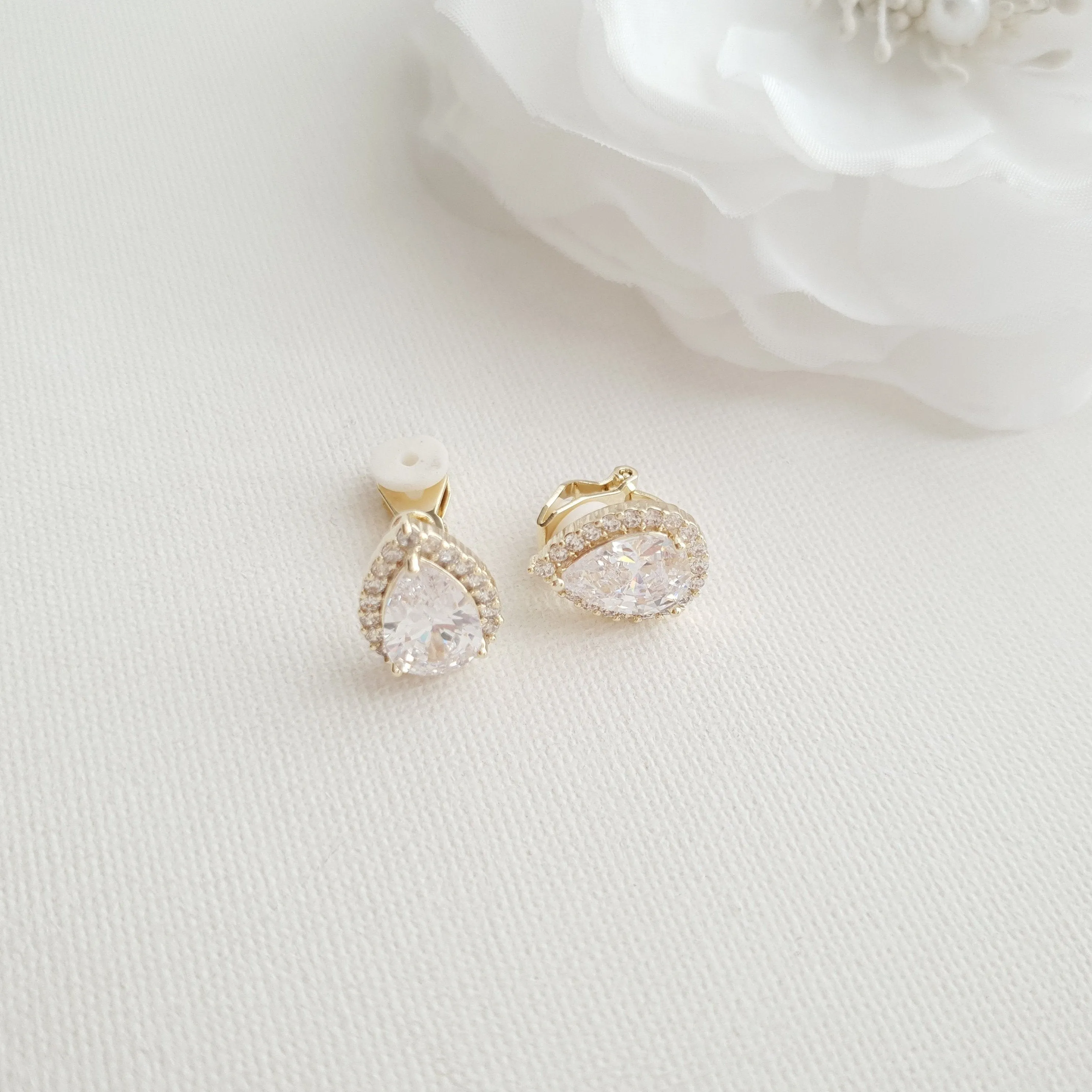 Teardrop Stud Earrings with Clip On-Emma