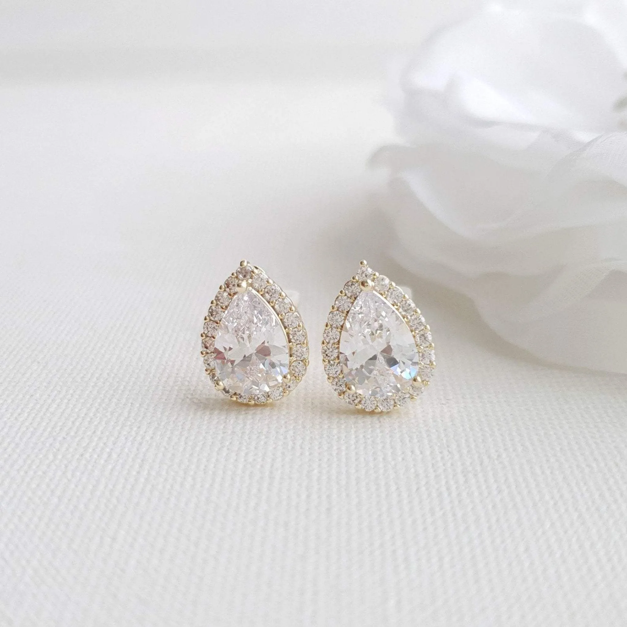 Teardrop Stud Earrings with Clip On-Emma