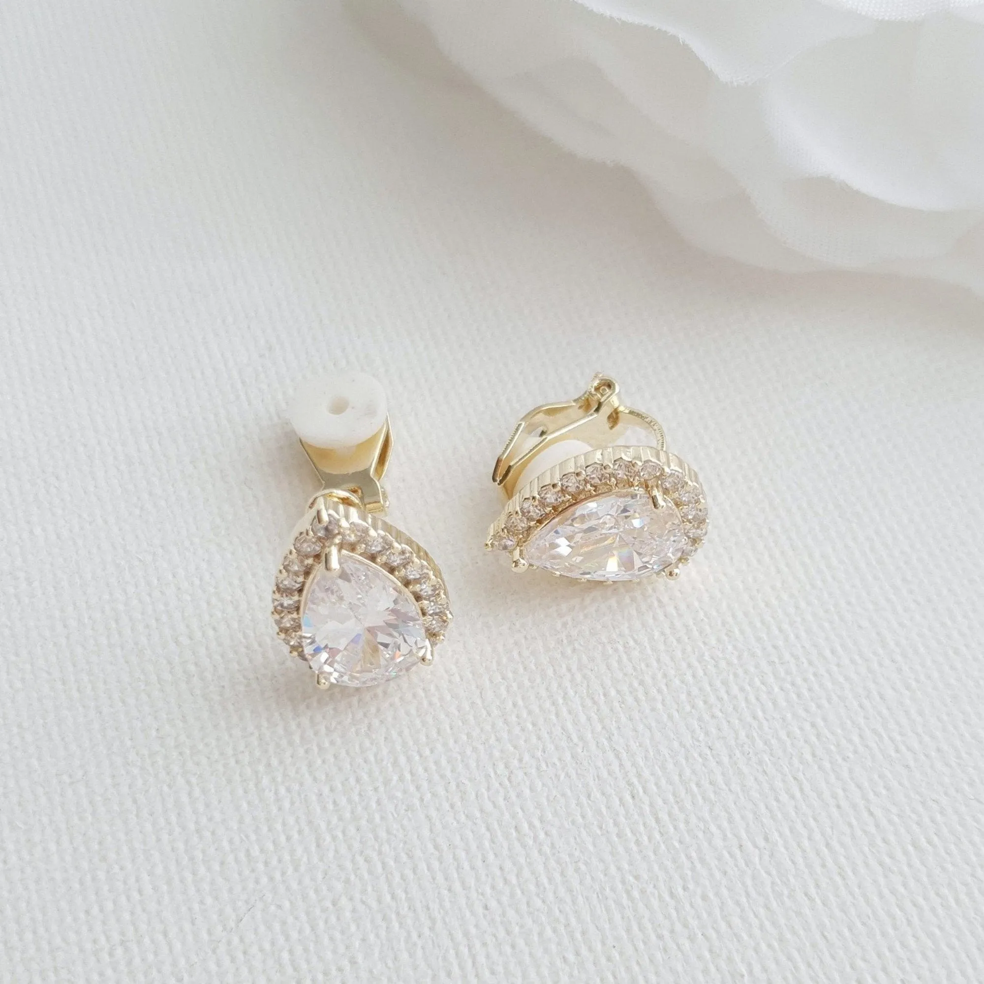 Teardrop Stud Earrings with Clip On-Emma