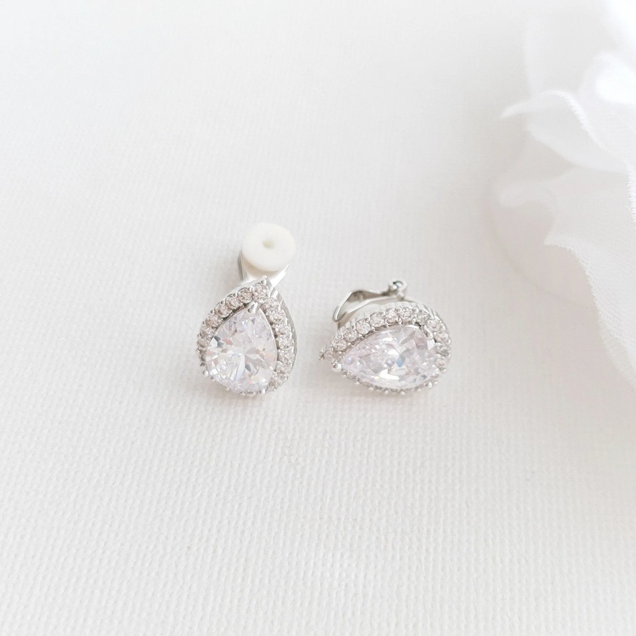 Teardrop Stud Earrings with Clip On-Emma