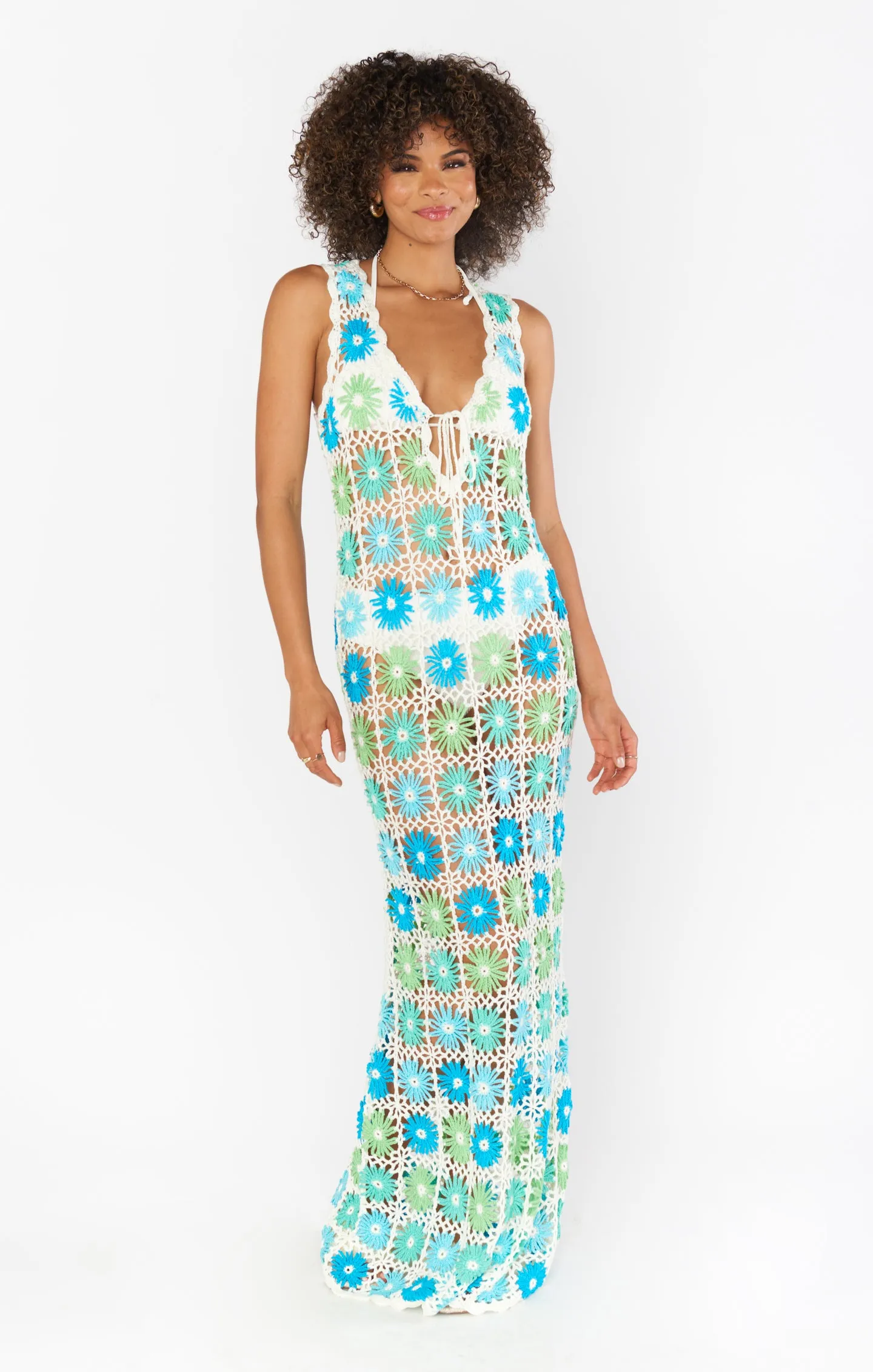 Vacay Tank Coverup ~ White Multi Floral Crochet