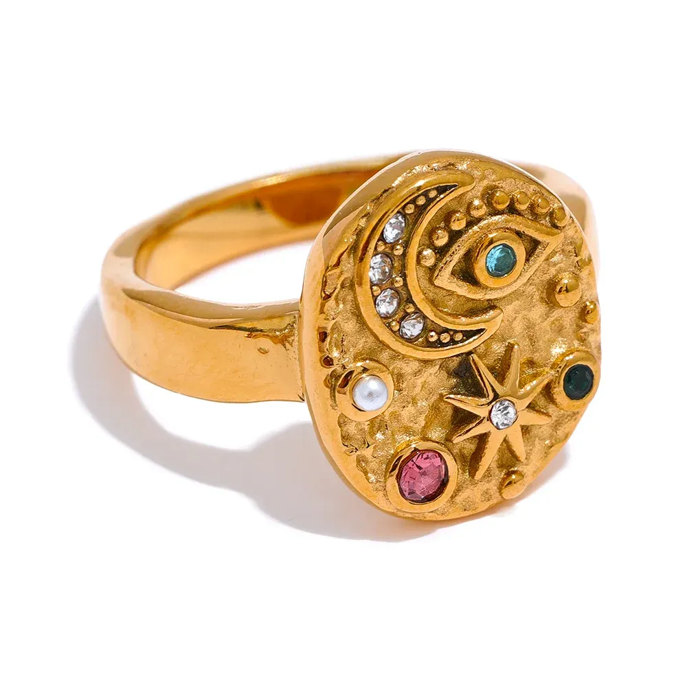 VAIGE Dazzling Star Moon Eye Ring with Colorful Zirconia in Gold and Silver