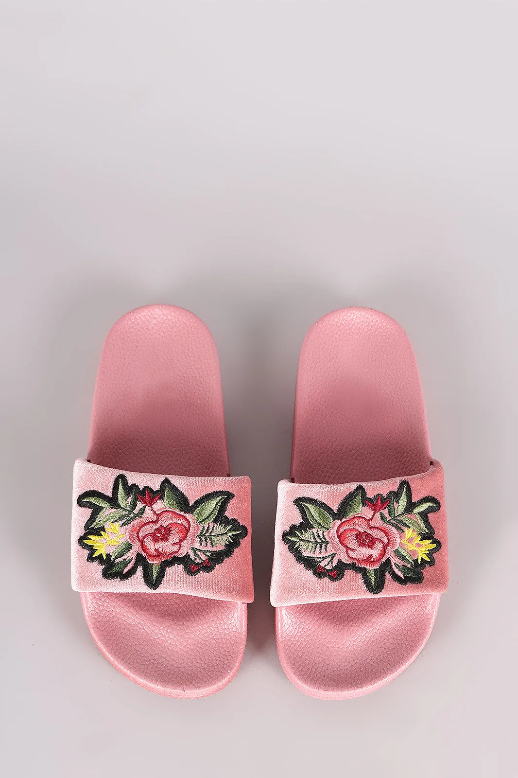 Velvet Embroidered Floral Slide Sandal