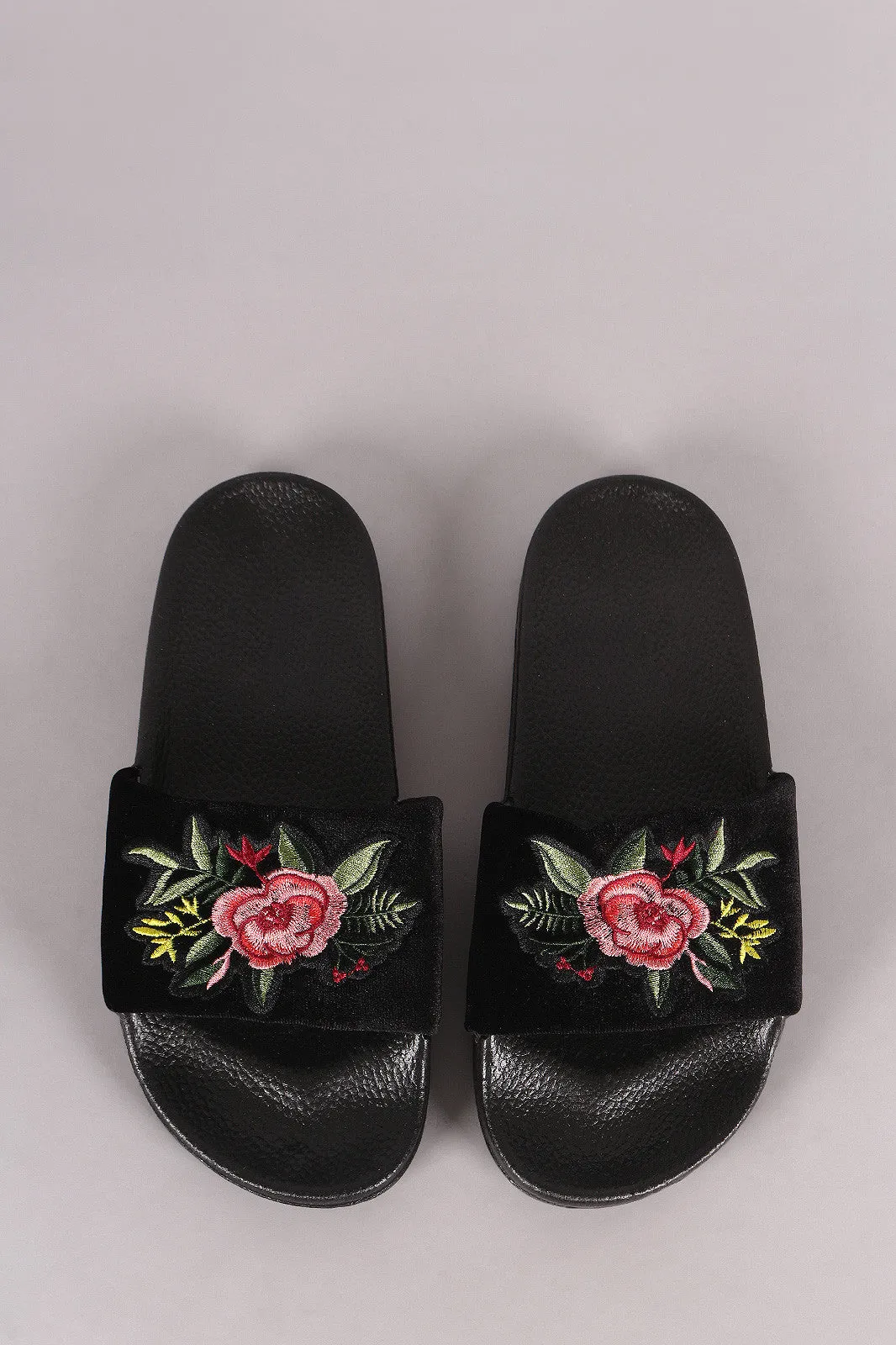 Velvet Embroidered Floral Slide Sandal