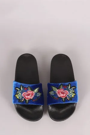 Velvet Embroidered Floral Slide Sandal